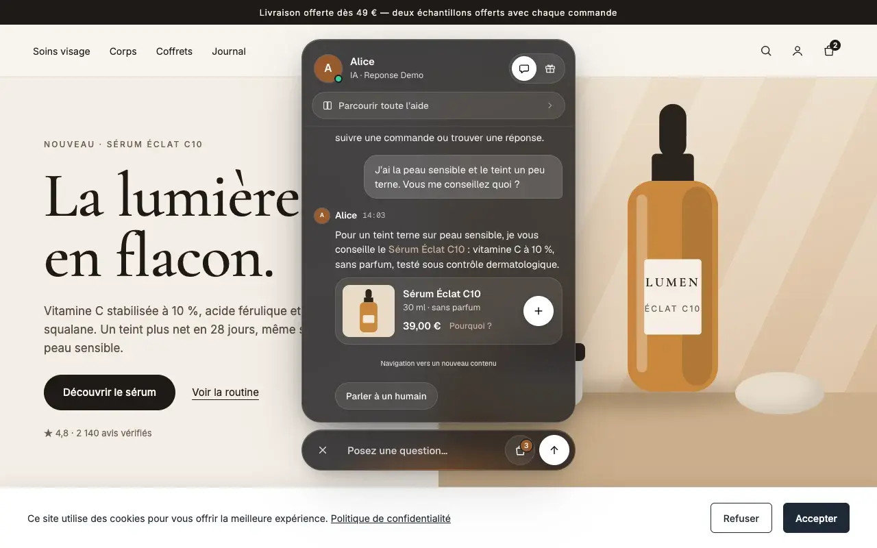 A glass live chat that blends into every store