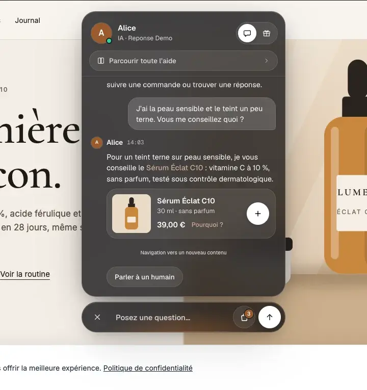 The new widget in smoked glass, with a product card