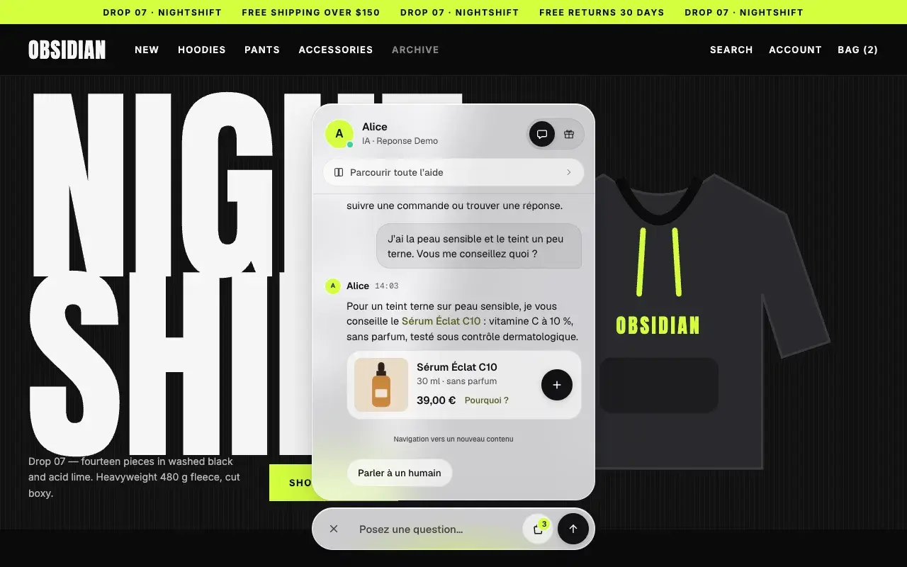 Light glass picked automatically on a black store